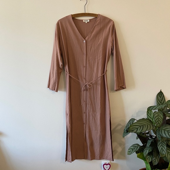OZMA Dresses & Skirts - Ozma of California Mal Pais Duster Button Down Long Sleeve Silk Dress